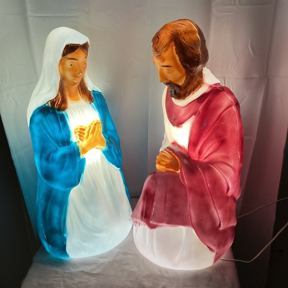 Vintage General Foam Nativity Blow Mold Mary Joseph Lighted Pair 28" WORKING